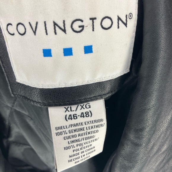Covington Men's Leather Bomber Jacket Lined Full Zip Collared XL Black - Picture 3 of 6